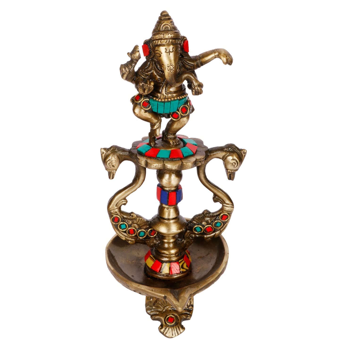 Brass Dancing Ganesha Diya Oil Lamp Statue Ganesh on Swan Showpiece